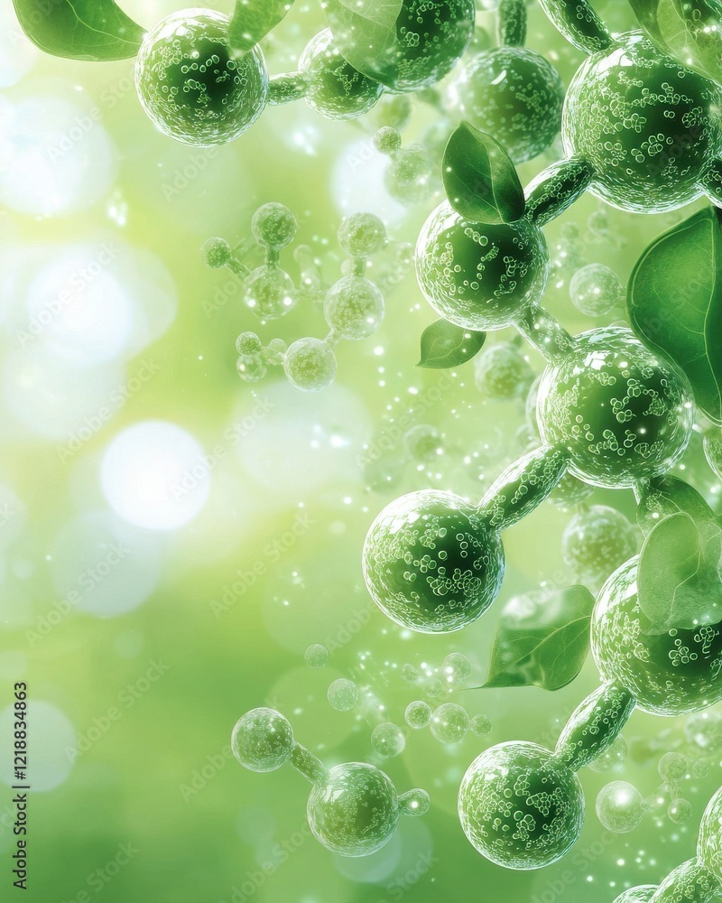 Poster innovative molecular patterns in soft green and white gradient abstract science art clean design mod