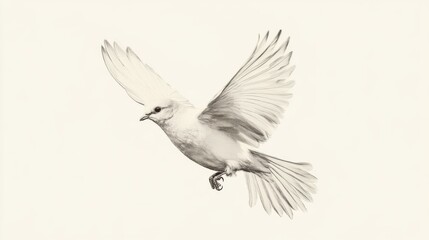 Obraz premium A grayscale image of a bird in flight, wings spread wide against a white background.