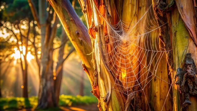 Australian Paperbark Tree Spiderweb High Def Focus