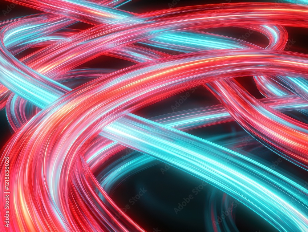 Poster dynamic light streaks in red and cyan over black background digital art modern design abstract conce