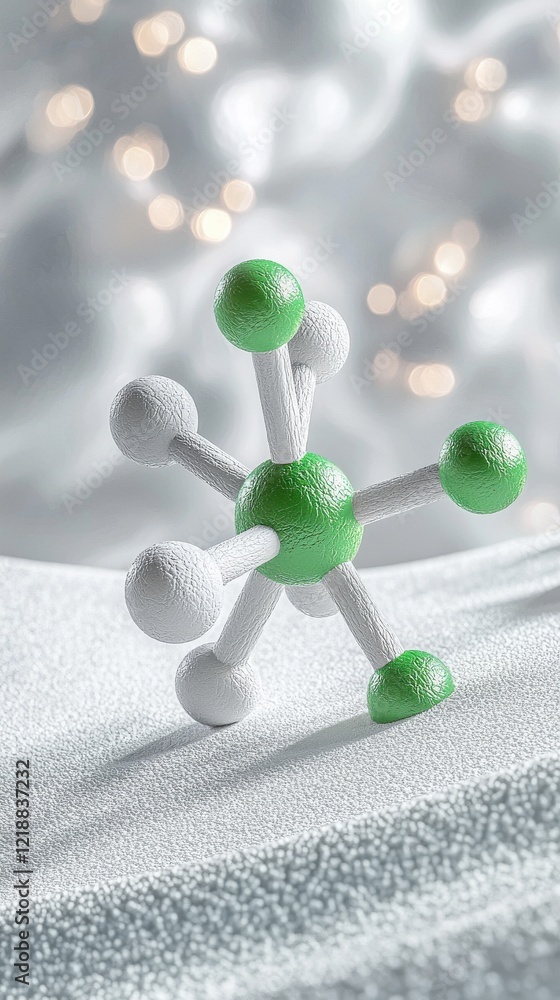 Poster innovative molecular structure display science lab 3d model gray and green tones bright background e