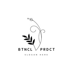 leaf botanical line minimalist logo design vector