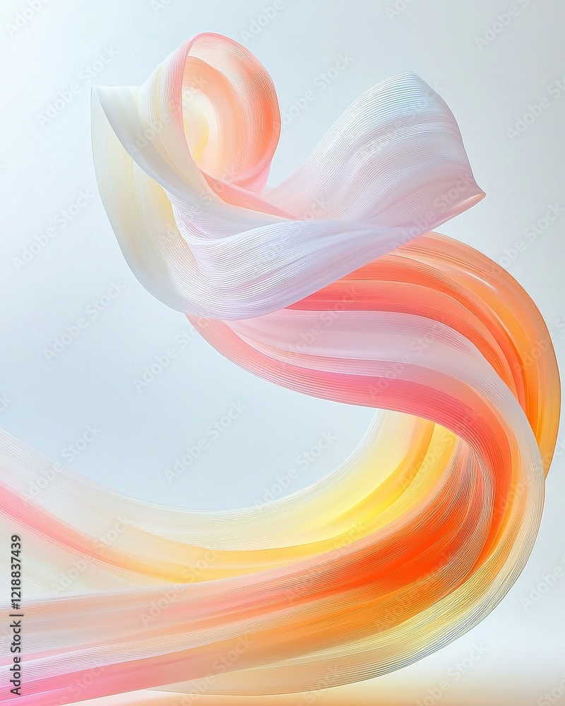 Poster smooth flowing light trails creating abstract shapes in gradient pastel tones on soft white backgrou