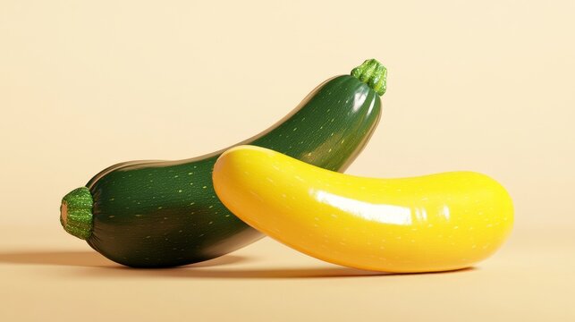 3D realistic zucchini and yellow squash.