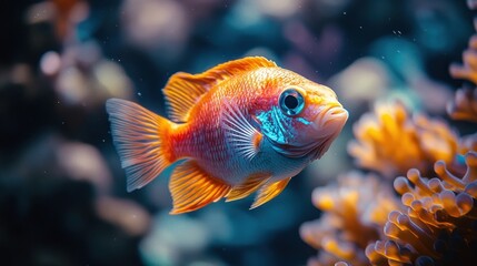 Obraz premium Orange fish swimming coral reef aquarium background