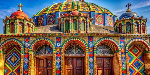 Obraz premium Axum Church of Our Lady of Zion Macro Photography AI Art, Ethiopia, Religious Architecture, Detailed Close-up