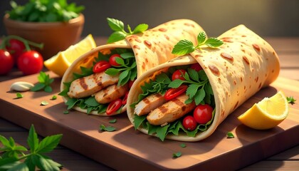 Street style shawarma wrap with tender lamb and ripe tomatoes
