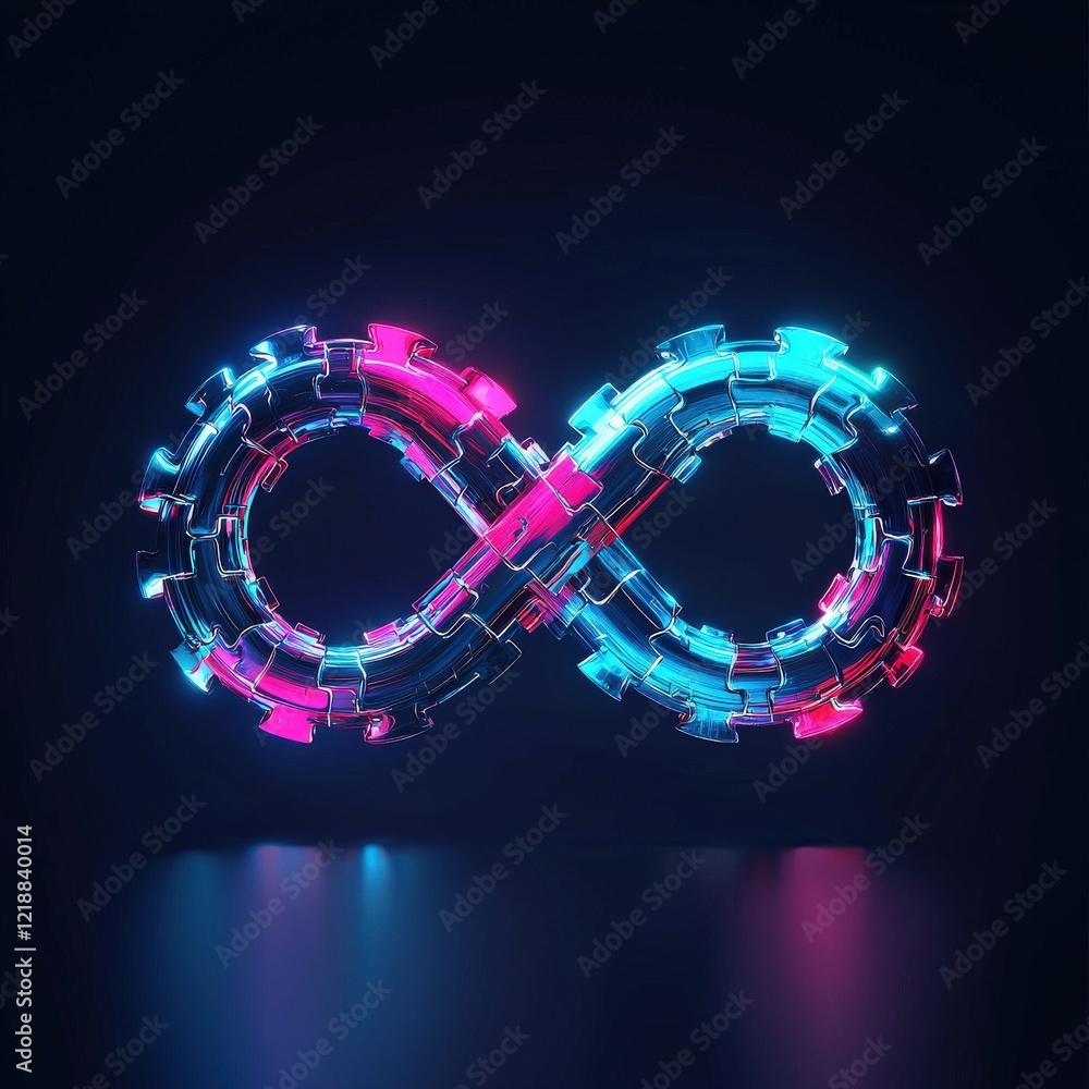 Poster infinity loop glowing dynamically with puzzle segments moving in sync