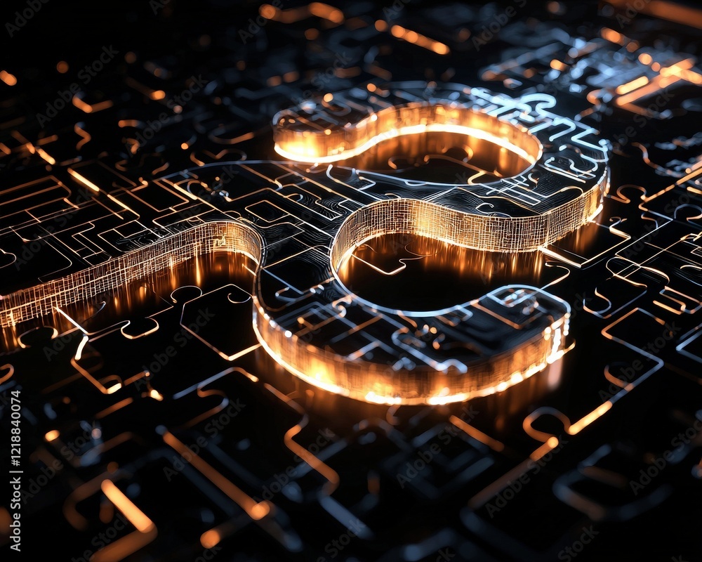 Poster Infinity loop glowing dynamically with puzzle segments moving in harmony