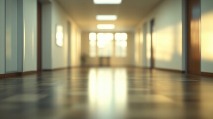 Fototapeta premium Bright and Airy Interior of an Unoccupied Office Space with Soft Lighting and a Blurred Perspective (Interior Design Concept)