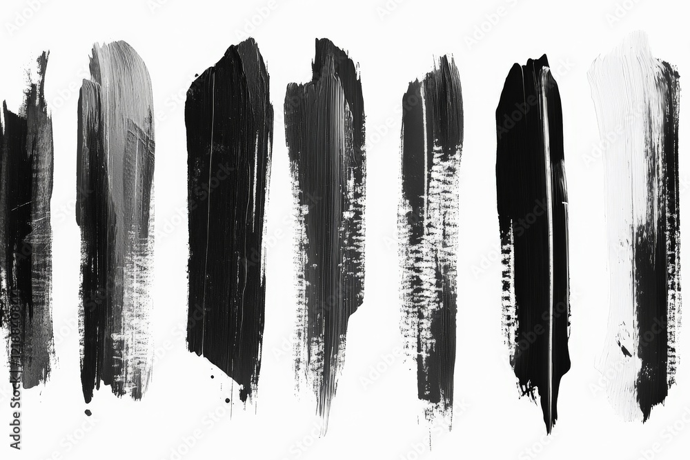 Poster black and white paint strokes create a striking abstract texture on canvas