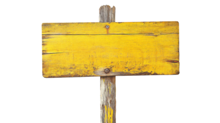 Yellow wooden signboard on transparent background