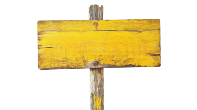 Yellow wooden signboard on transparent background