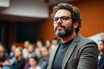 Engagement of an audience during a lecture at a university event in an inviting auditorium setting
