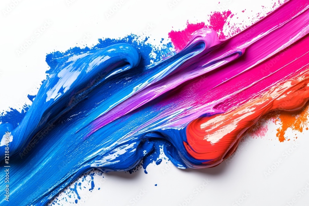 Poster vibrant colors blend in a dynamic paint stroke on a white canvas capturing artistic creativity and e