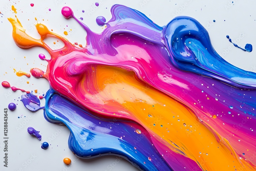 Poster vivid colors blend in a flowing abstract pattern created with acrylic paint on a white canvas