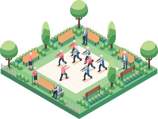 Isometric Elderly People Exercising in a Park