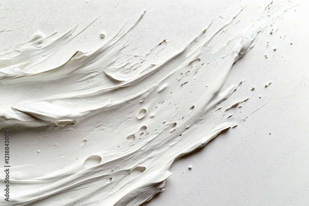 Poster white paint texture applied on canvas creating fluid and dynamic patterns during an artistic project