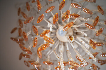 crystal chandelier on the ceiling close-up