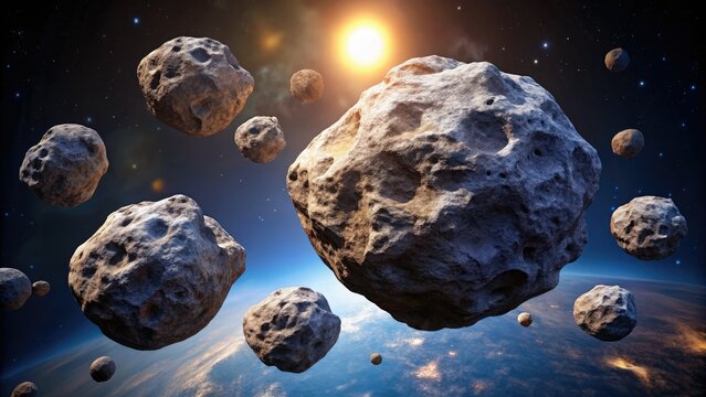 Isolated 3D asteroid PNGs: cosmic debris, celestial rocks, perfect for space backgrounds and asteroid field designs.