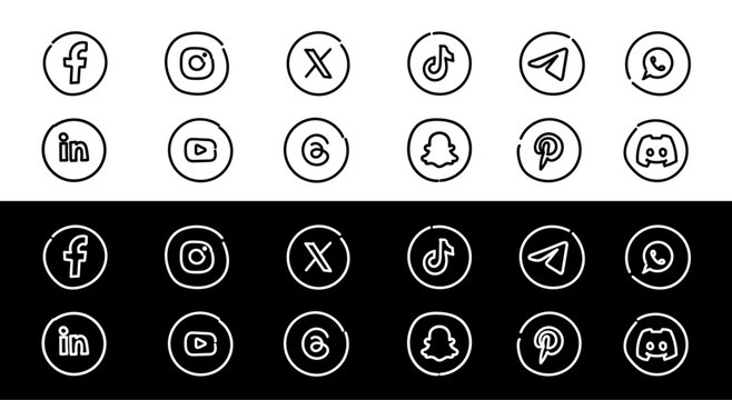 Hand drawn Social Media Logos. Doodle Instagram, Facebook, X, YouTube, Thread, TikTok . Doodle Social Media Logos