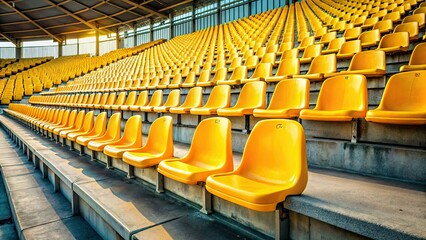 Fototapeta premium Lone yellow chair in a vast, empty stadium; rule of thirds composition emphasizes isolation.