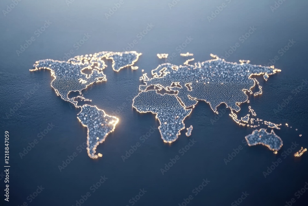 Poster abstract global map with glowing nodes and patterns on a dark background