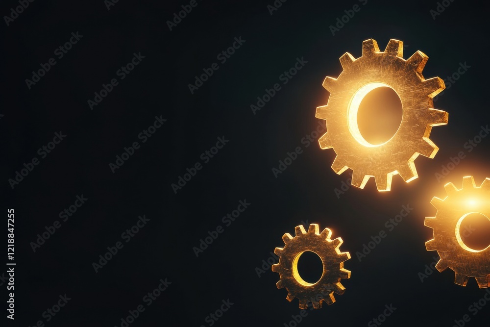 Poster conceptual glowing gears representing teamwork and collaboration in dynamic settings