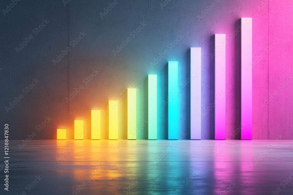 Poster glowing futuristic bar chart with colorful visuals on a modern background