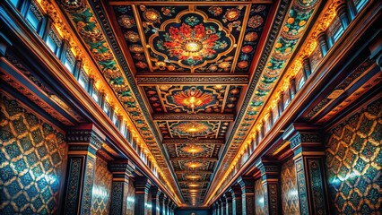 Obraz premium Black Ceiling Hallway Tilt-Shift Photography, Architectural Photography, Minimalist Hallway, Urban Design, Modern Interior