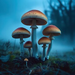 Fototapeta premium Five mushrooms are on the ground