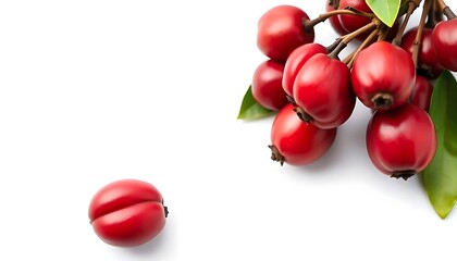 A cluster of red berries with vibrant leaves isolated on white background, clean look