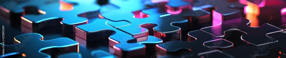 Poster puzzle pathways glowing dynamically forming shapes under dynamic light