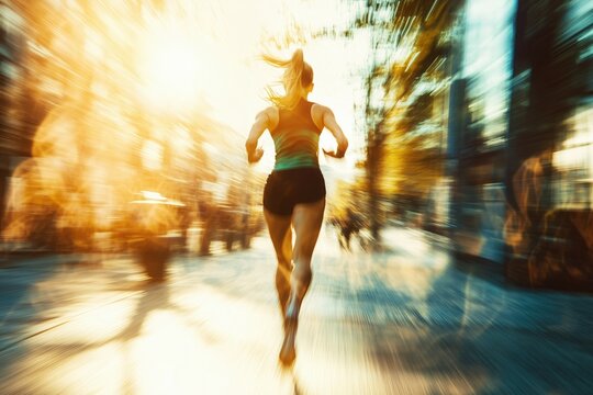 Motion blur dynamic action shot of a woman running.