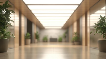 Fototapeta premium Modern Professional Office Space with Bright Lighting and Green Plants Enhancing the Aesthetic Appeal for a Productive Atmosphere