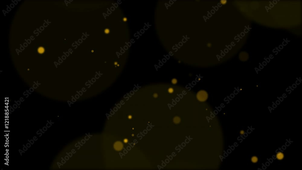 Poster golden bokeh circles and particles on black background animation