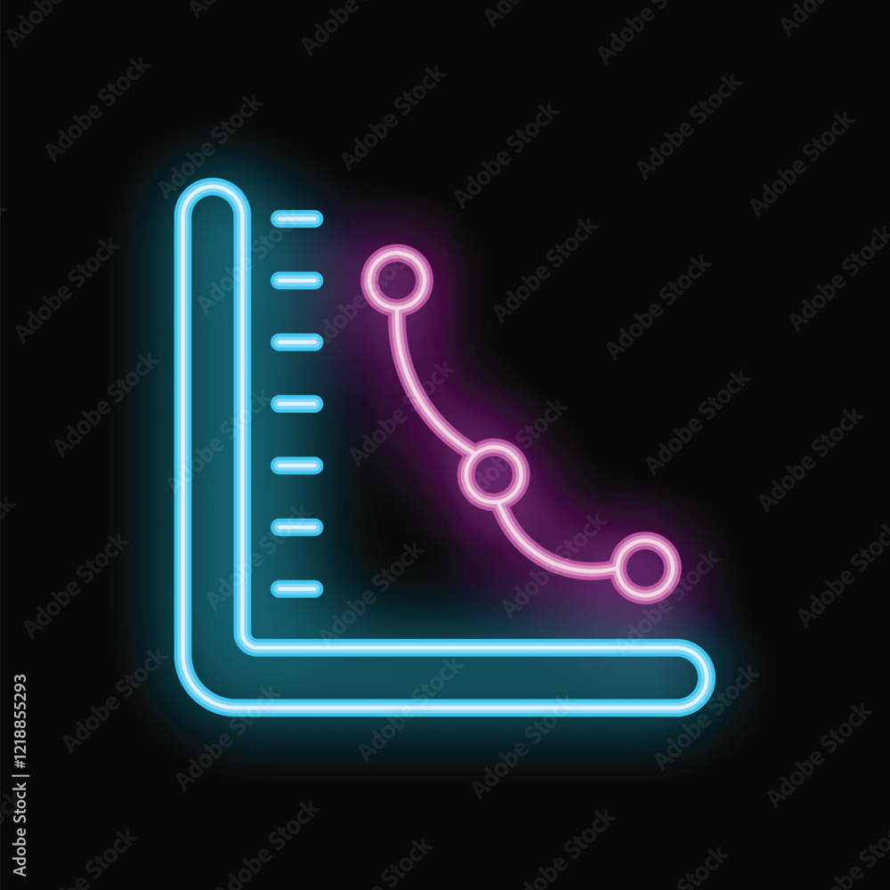Poster neon graph showing decreasing trend on chart with axis marked on dark background