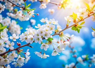 Obraz premium Blossoming Cherry Branches Against Blue Sky - Spring Nature Photography