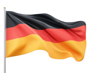 Naklejka premium German national flag waving in wind, showcasing its vibrant colors of black, red, and yellow. This symbol represents unity and pride