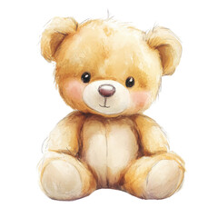 Obraz premium A cute, fluffy teddy bear with soft fur and a cheerful expression, perfect for children., isolated on a transparent background.