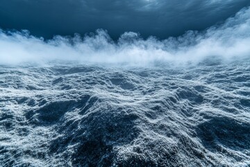 Fototapeta premium Underwater scene of the ocean floor with bubbles and small fish amidst misty blue waters