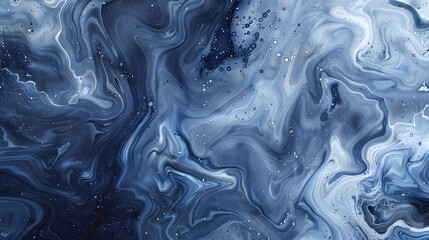 Obraz premium Blue and white abstract marbled texture with dark accents, generative ai