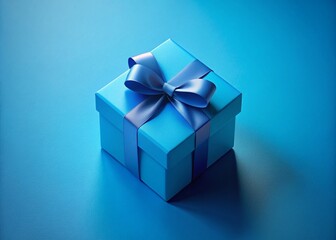 Obraz premium Blue Gift Box, Minimalist, 3D Rendering, Top View, Conceptual Photography