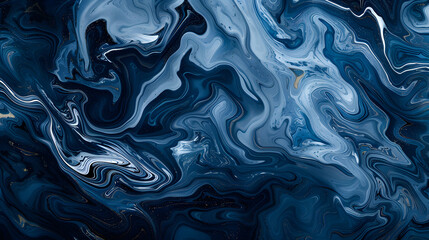 Obraz premium Blue and white abstract marbled texture with dark accents, generative ai