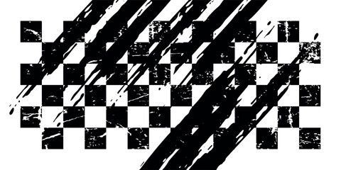 Race flag grunge background, car rally or motocross finish flag with vector checker pattern. Grunge race flag for car racing sport or bike speedway, motorsport © zainuddin