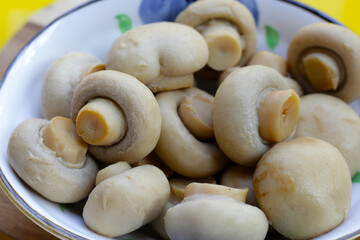 Champignon mushrooms in brine. Canned champignon mushrooms whole
