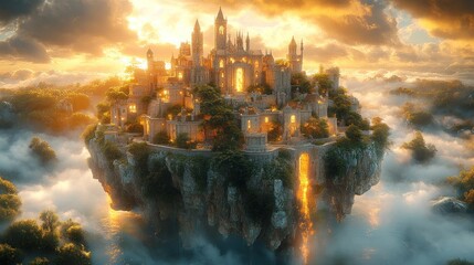 Naklejka premium Sunset Cloud City Fantasy Artwork