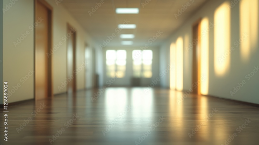 Aufkleber empty office interior with blurred perspective capturing soft light on polished floors in a modern w