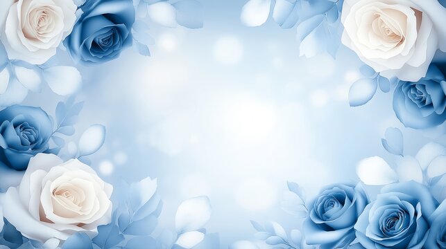blue rose flowers on pastel colour background with copy space, Happy valentines day banner type image, Wedding and anniversary greeting background