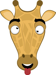 vector illustration emoji head character giraffe cartoon, making crazy and funny expression, with squinty eyes and tongue sticking out